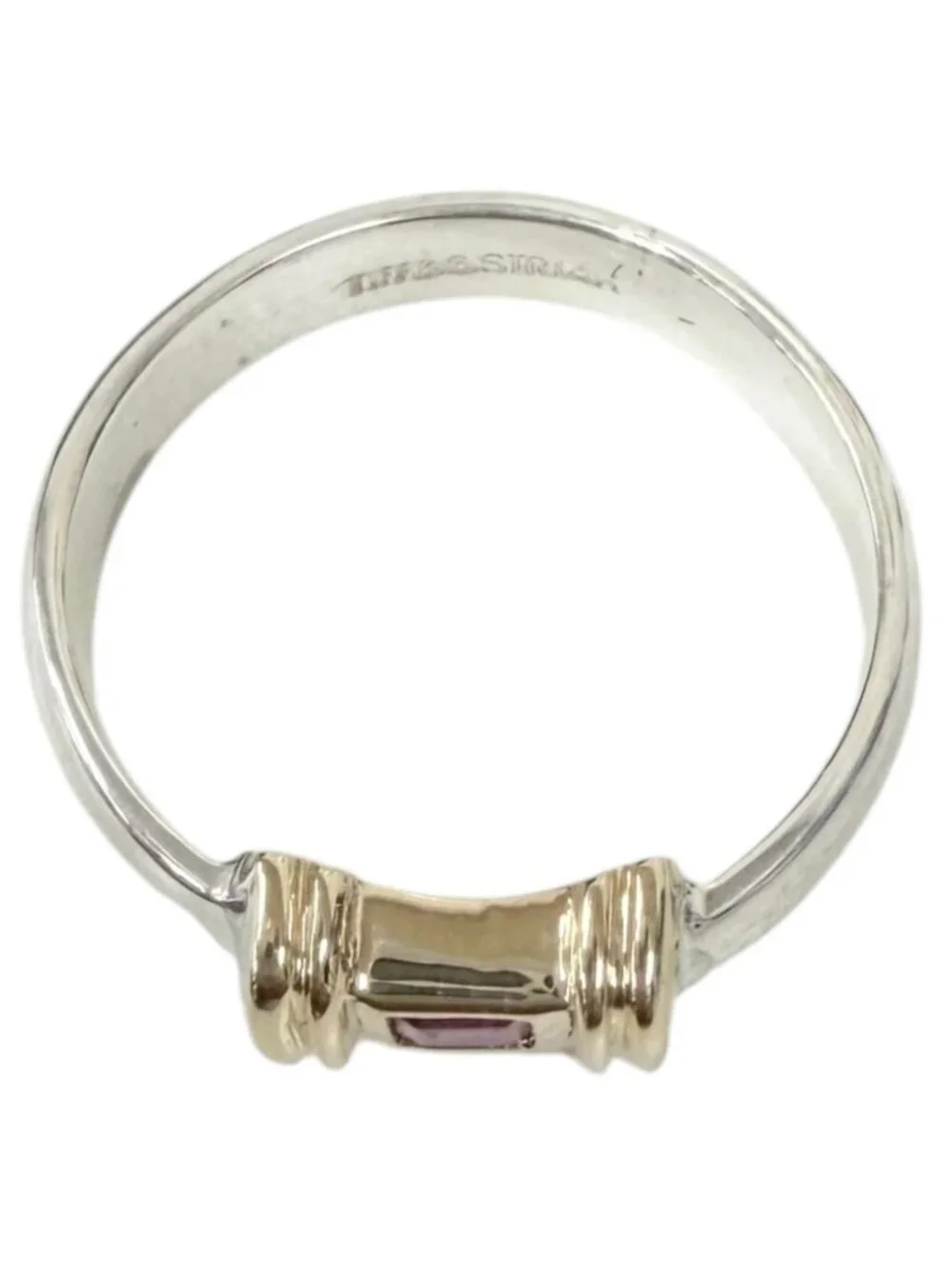 Tiffany & Co Vintage 14k Stacking Band Ruby Ring Silver Gold